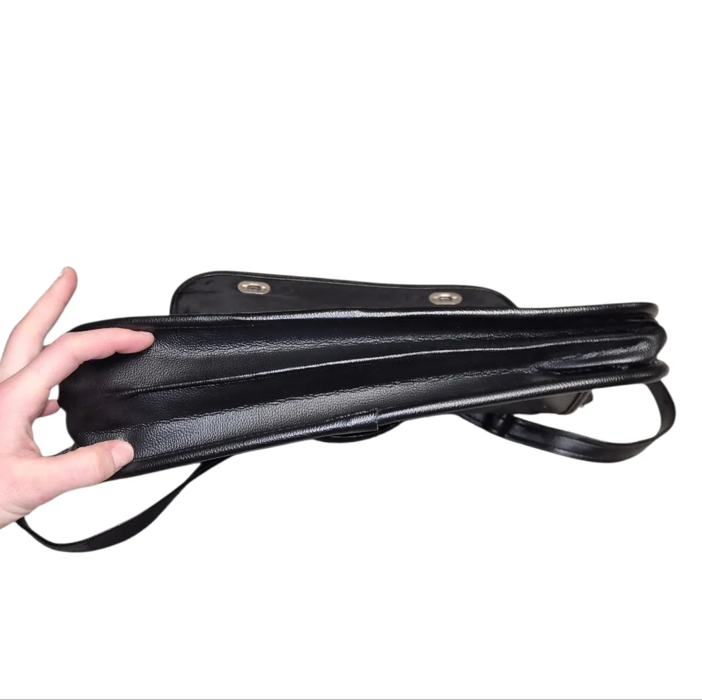 Black Faux Leather Messenger Bag Crossbody Briefcase Style